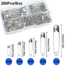 Load image into Gallery viewer, 260Pcs Safety Pins Assorted Size Large Safety Pins and Small Safety Pins for Clothes Sewing
