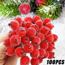 Load image into Gallery viewer, 100/20Pcs Artificial Frosted Holly Berries Mini Christmas Fake Fruit Berries Bouquet Stamen For DIY Wreath Xmas Party Decoration
