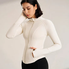 Load image into Gallery viewer, Women's Sport Jackets Zipper Slim Yoga Coat Quick Dry Running Jacket Elastic Long Sleeve Thumb Hole Gym Fitness Top
