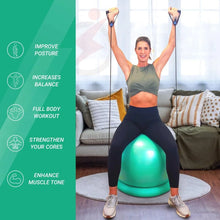 Load image into Gallery viewer, Yoga Ball Chair – Stability Ball with Inflatable Stability Base &amp; Resistance Bands, Fitness Ball for Home Gym, Office
