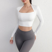 Load image into Gallery viewer, Aiithuug Padded Yoga Shirts Long Sleeve Yoga Crop Tops Low Cut Shirts Gym Shirt Workout Gym Top Insert Pads Slim Fit Sports Sexy
