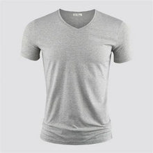 Load image into Gallery viewer, 2024 Men's T Shirt Pure Color V Collar Short Sleeved Tops Tees Men T-Shirt Black Tights Man T-Shirts Fitness For Male Clothes
