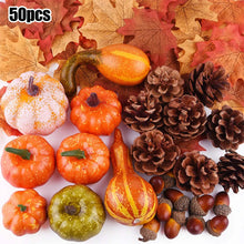 Load image into Gallery viewer, 50Pcs Halloween Artificial Pumpkin Autumn Fall Wreath Maple Leaves Pine Cones Set For Christmas Thanksgiving Decor Fall Pumpkin
