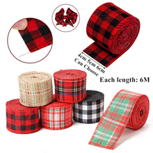 Load image into Gallery viewer, 6M/Roll Craft Ribbon Imitation Hemp Ribbon Wire Wire Edge Linen Ribbon Christmas Decoration Red and Green Snowflake Plaid Ribbon
