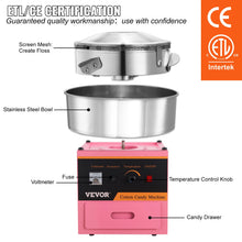 Load image into Gallery viewer, VEVOR Electric Cotton Candy Machine Commercial Floss Maker with Stainless Steel Bowl Sugar Scoop and Drawer for Birthday Party
