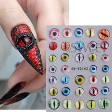 Load image into Gallery viewer, 5D Relief Skeleton Hand Halloween Nail Art Stickers Devil's Eye Slider Decal DIY Manicure Decoration Tips Nail Accessories Tools
