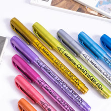 Load image into Gallery viewer, 12 Colors Metallic Markers Pens Silver Gold Paint Pens for Black Paper, Glass, Rock Painting, Halloween Pumpkin Scrapbook Album
