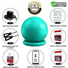 Load image into Gallery viewer, Yoga Ball Chair – Stability Ball with Inflatable Stability Base &amp; Resistance Bands, Fitness Ball for Home Gym, Office
