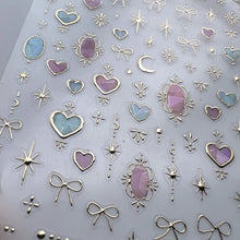 Load image into Gallery viewer, 1pcs 5D Shell Light Nail Stickers Fashion Gold Border Love Heart Bowknot Moon Star Art Decal High Quality Manicure Decorations
