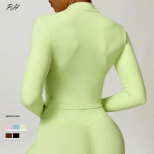 Load image into Gallery viewer, Long Sleeves Sport Yoga Suit Nude Quick Dry Zipper Sport Coat Shorts Suit Women Set Outfit Fitness Running Tight Sportswear
