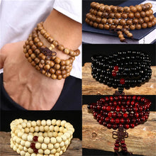 Load image into Gallery viewer, Natural Sandalwood Bracelet Men Buddhist Buddha Meditation Bead Bracelet For Women Prayer 108 Beads Rosary Hanging Decoration
