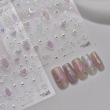 Load image into Gallery viewer, 1pcs 5D Shell Light Nail Stickers Fashion Gold Border Love Heart Bowknot Moon Star Art Decal High Quality Manicure Decorations
