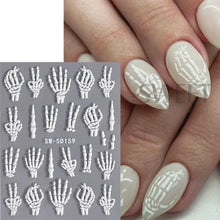 Load image into Gallery viewer, 5D Relief Skeleton Hand Halloween Nail Art Stickers Devil's Eye Slider Decal DIY Manicure Decoration Tips Nail Accessories Tools
