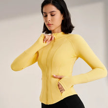 Load image into Gallery viewer, Women's Sport Jackets Zipper Slim Yoga Coat Quick Dry Running Jacket Elastic Long Sleeve Thumb Hole Gym Fitness Top
