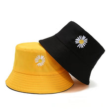 Load image into Gallery viewer, Summer Double-Sided Daisy Bucket Hats Women's Embroidery Hip Hop Panama Bob Caps Folded Beach Sun Fisherman Hat for Ladies Mens

