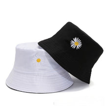 Load image into Gallery viewer, Summer Double-Sided Daisy Bucket Hats Women's Embroidery Hip Hop Panama Bob Caps Folded Beach Sun Fisherman Hat for Ladies Mens
