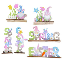 Load image into Gallery viewer, Easter Decorations Wooden Signs DIY Wood Craft for Spring Easter Rabbit Flower Gnome Ornament Desktop Centerpieces Decor Sign
