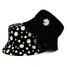 Load image into Gallery viewer, Summer Double-Sided Daisy Bucket Hats Women's Embroidery Hip Hop Panama Bob Caps Folded Beach Sun Fisherman Hat for Ladies Mens
