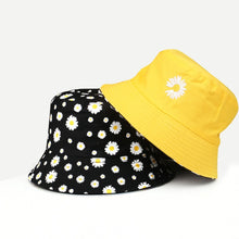 Load image into Gallery viewer, Summer Double-Sided Daisy Bucket Hats Women's Embroidery Hip Hop Panama Bob Caps Folded Beach Sun Fisherman Hat for Ladies Mens
