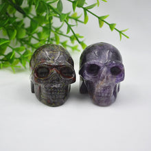 Load image into Gallery viewer, Raw Natural Amethyst Rose Quartz Crystal Skull Carved Sculpture Healing Chakra Rock Stone Skeleton
