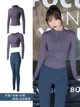 Load image into Gallery viewer, Yoga clothes women long-sleeved t-shirt jacket pants fitness suit
